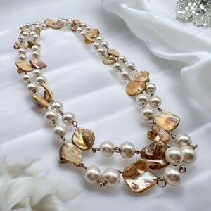 Vintage Long Pearl Necklace‎ and Shell Pearl 53”Double Classic